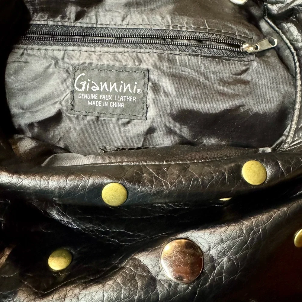 Gianinni Studded Black Faux Leather Shoulder Bag - Picture 3 of 9